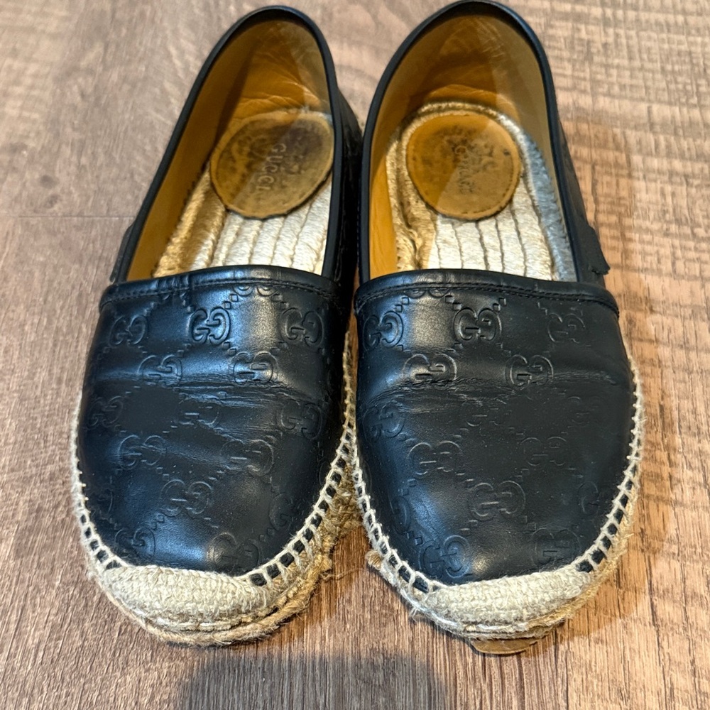 Gucci Black Embossed GG Leather Espadrilles